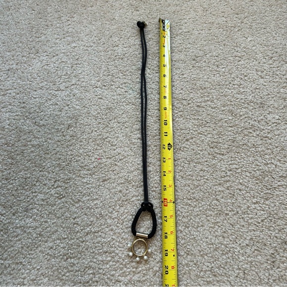 Black Rope Necklace with Gold & Pearl Pendant - Picture 6 of 7